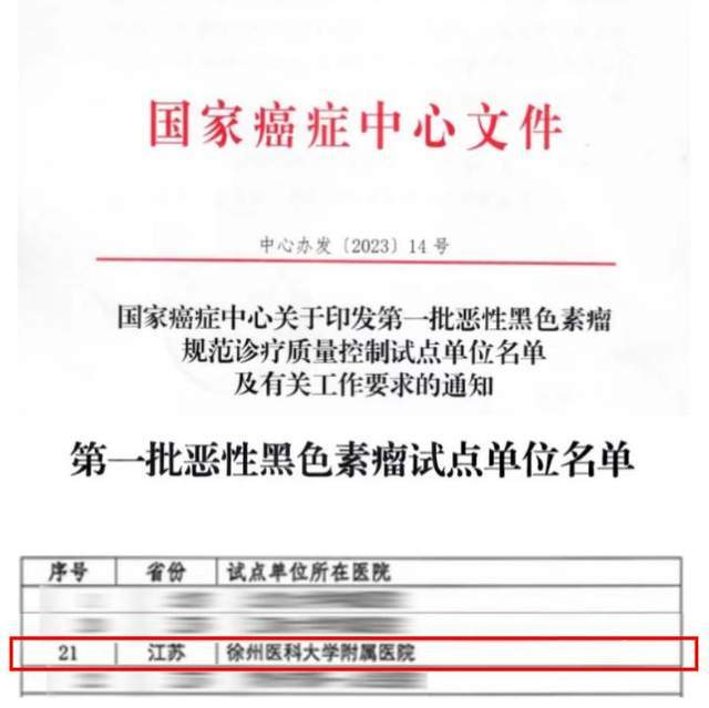 米乐M6 米乐徐医附院入选“全国第一批恶性黑色素瘤规范诊疗质量控制试点单位”(图1)